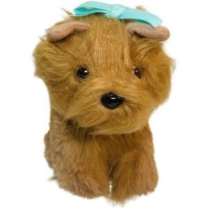 Cute Toy Cup Yorkie Terrier Plush Puppy Dog with Blue Bow  Stuffed Animal Toy 7"